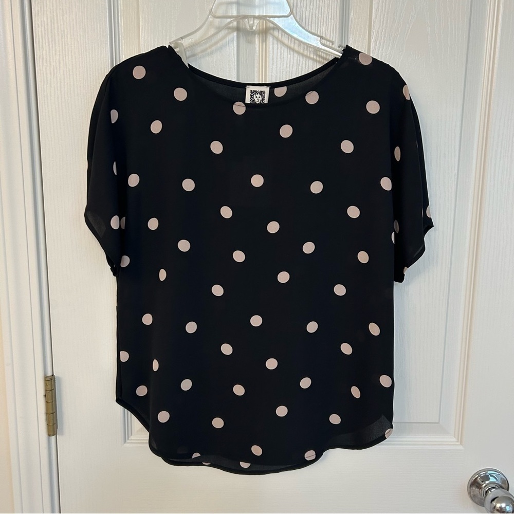 Anne Klein Polka Dot Blouse in Anne Black / Latte Size XS - Picture 7 of 11